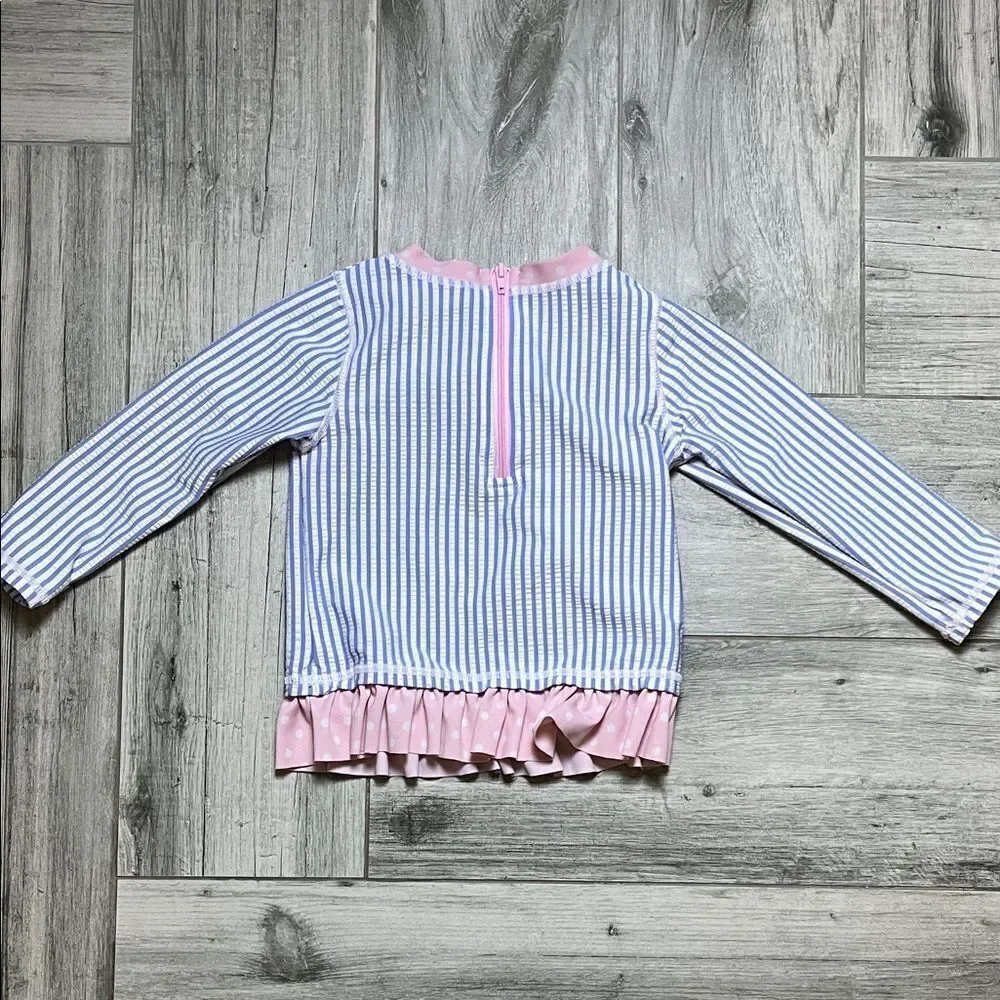 Ruffle Butts Blue and Pink Striped Swim Top| 18-24m